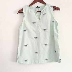 Talbots‎ Cotton Split Neck Shell - Zebra Light Green Sleeveless Blouse Small